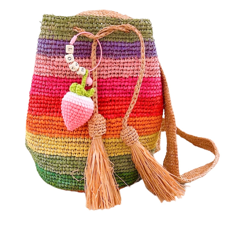 bucket bag boasts a colorful rainbow-hued raffia single shoulder strap, shop the best gift gifts for her for him from Inna carton online store dubai, UAE!