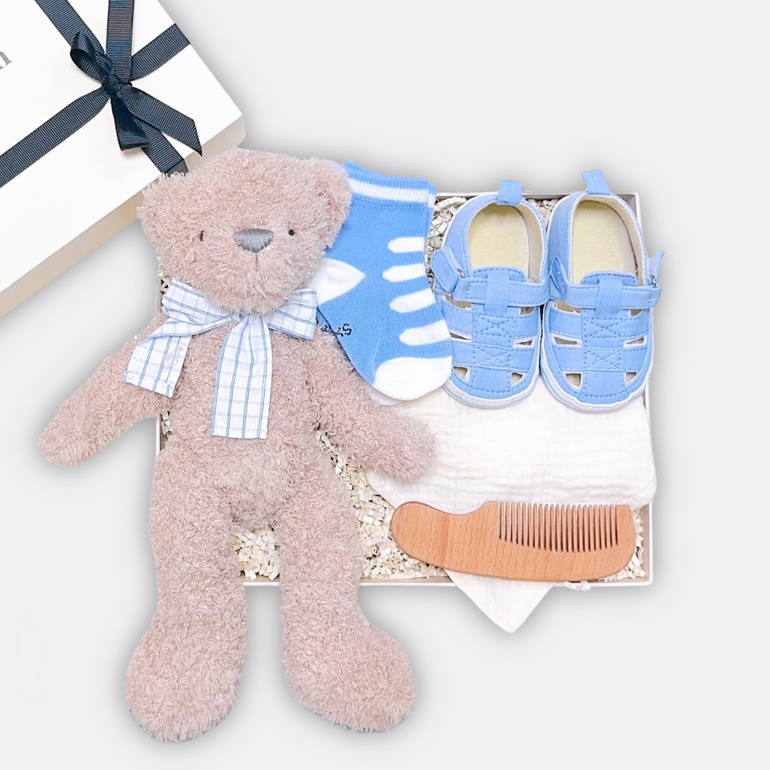 baby Bear Soft Toy Socks Bandana Style Bib Wooden Comb Denim Shoes, the best customize gift and gifts for her and for him from Inna Carton online shop Dubai, UAE!